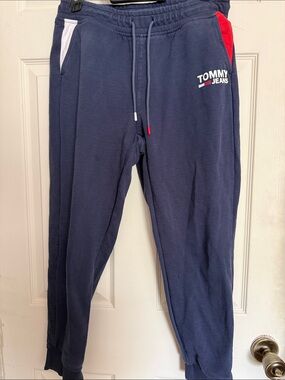 Tommy Hilfiger Navy Tommy Jeans Drawstring Sweatpants with White Logo - Women